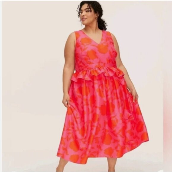 Kate Spade NY x Target Women's Classic Rose Peplum Ruffle Midi Dress Plus Sz 18 - Picture 1 of 13